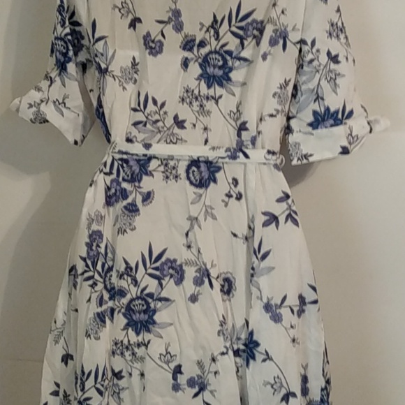 Blue White Floral Ethereal Fairy Lightweight Cotton Garden Milkmaid Shirt dress - Picture 7 of 13